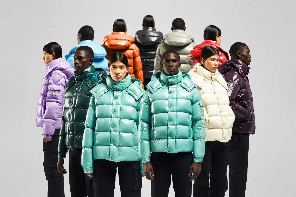 People wearing the Moncler Maya jacket in lots of different colours.