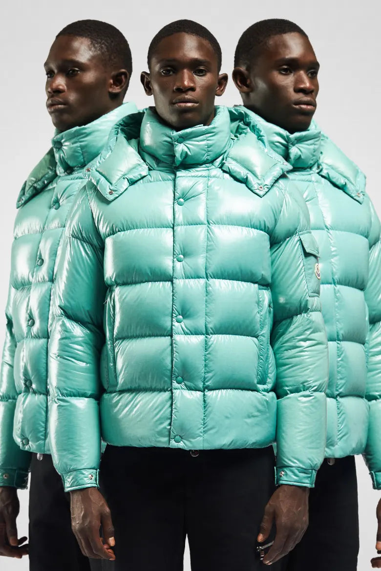 People wearing the Moncler Maya jacket in lots of different colours.