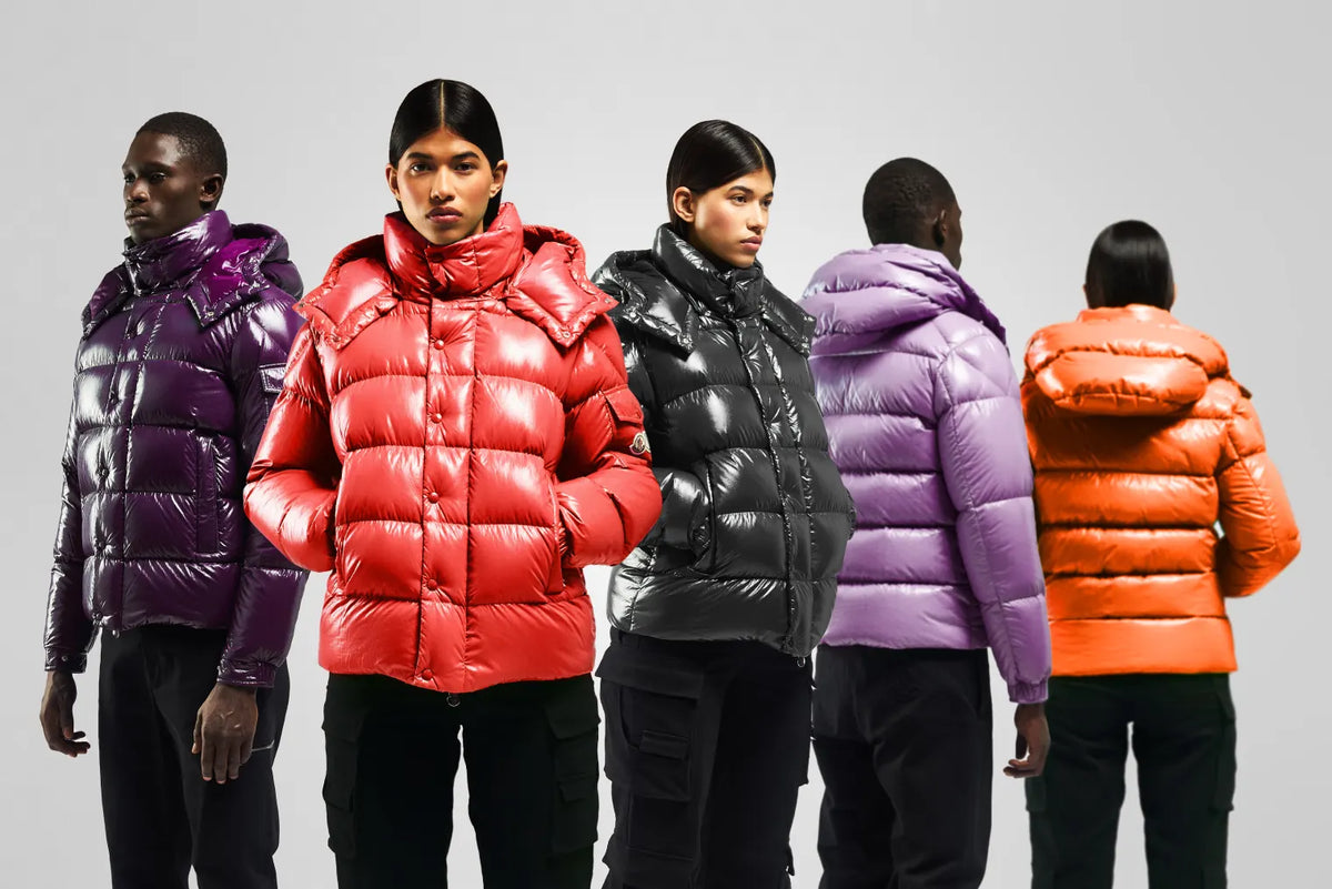 People wearing the Moncler Maya jacket in lots of different colours.