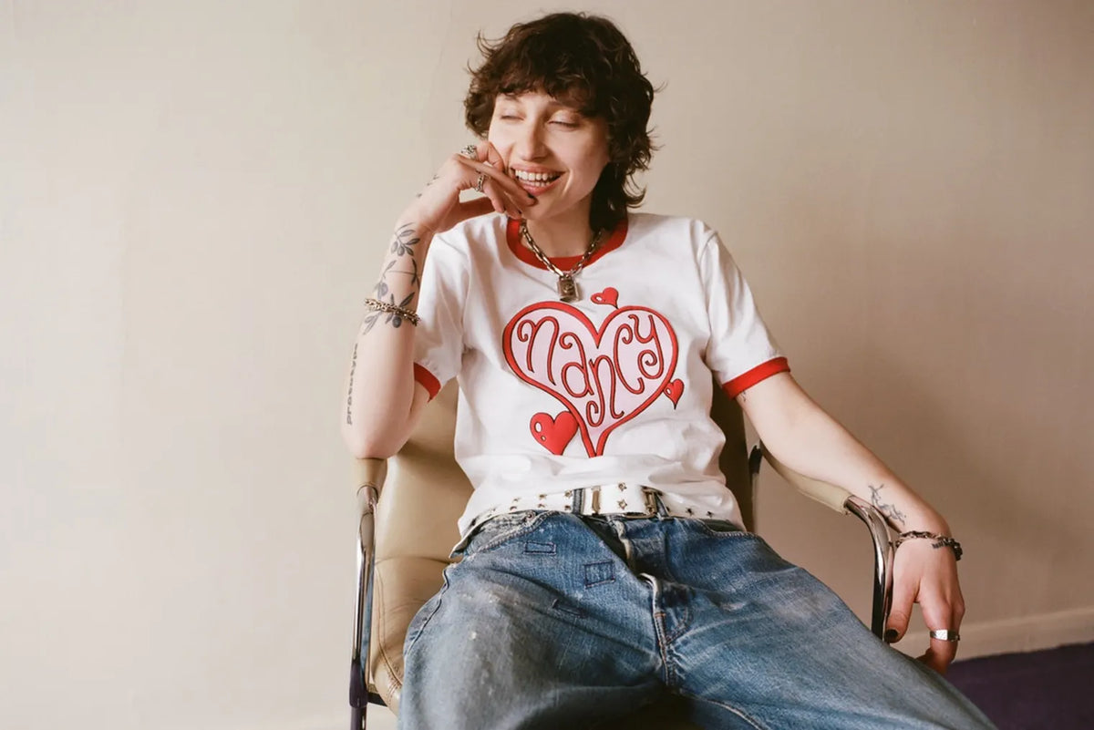 Model wearing t-shirt from Nancy