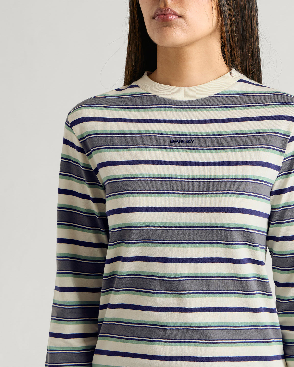 Beams Boy Embroidered Stripe Long Sleeeve T-Shirt