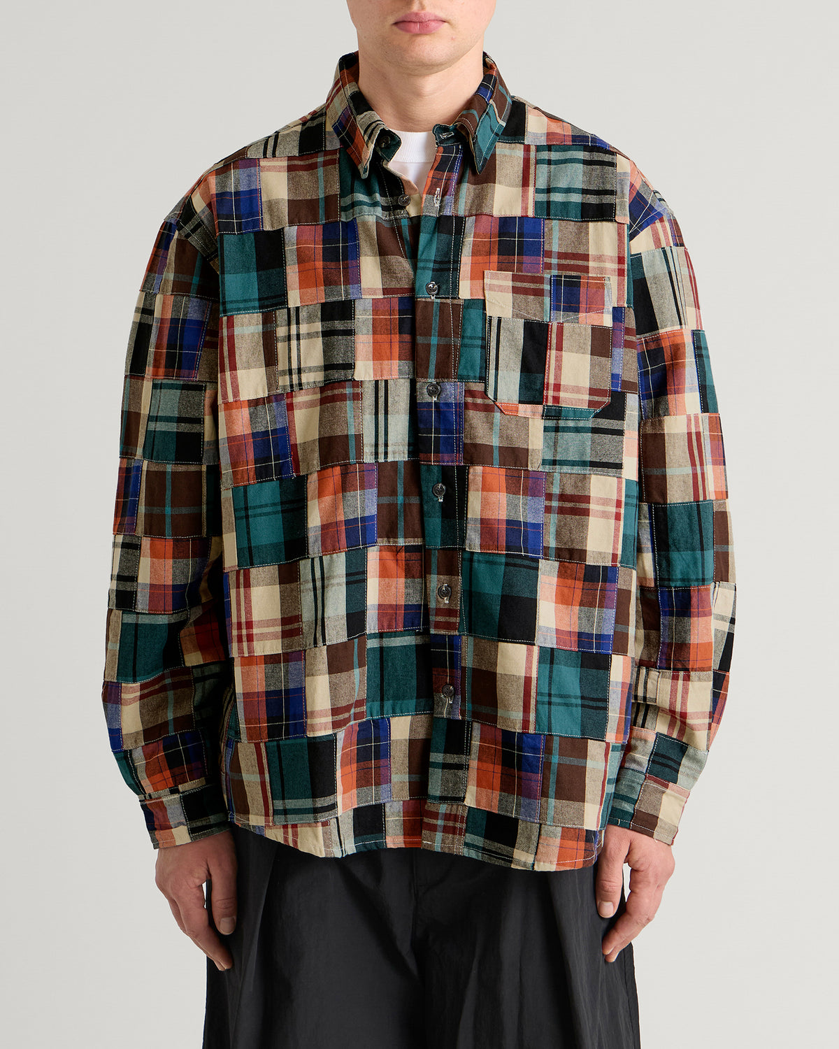 FrizmWORKS Madras Patchwork Relaxed Shirt