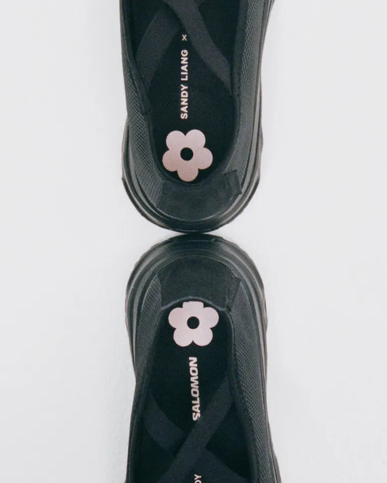 The heels of the Salomon x Sandy Liang collaboration footwear.