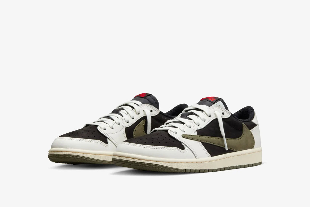 Travis Scott Air Jordan 1 Low "Olive" sneakers.
