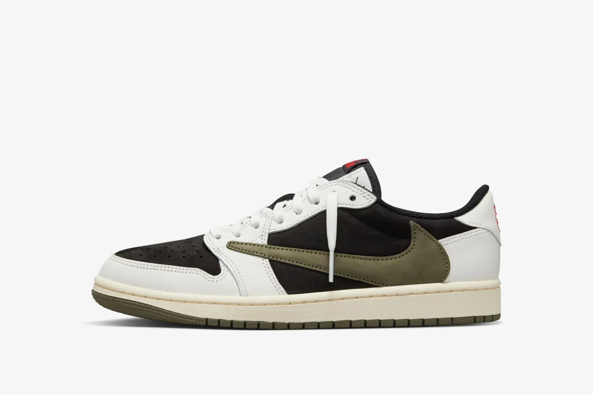 Travis Scott Air Jordan 1 Low "Olive" sneakers.