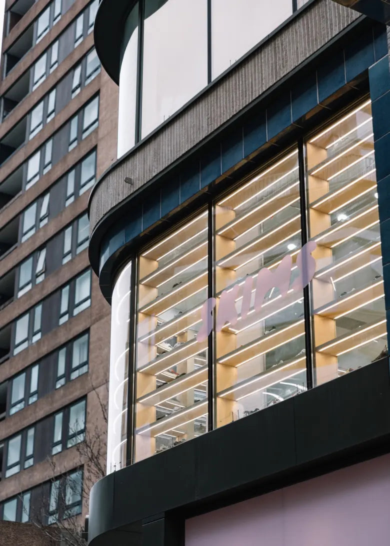 Exterior of END. Soho store with SKIMS Valentine posters in window
