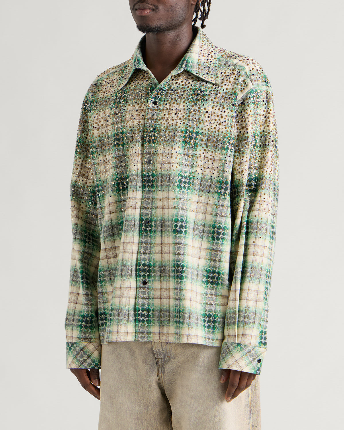 Amiri Crystal Studded Western Flannel