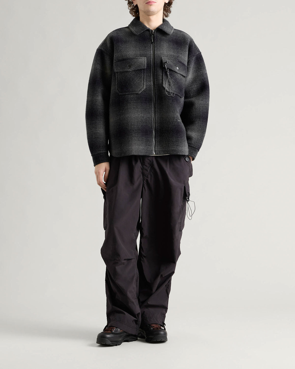 and Wander Wool Shaggy Check Zip Jacket