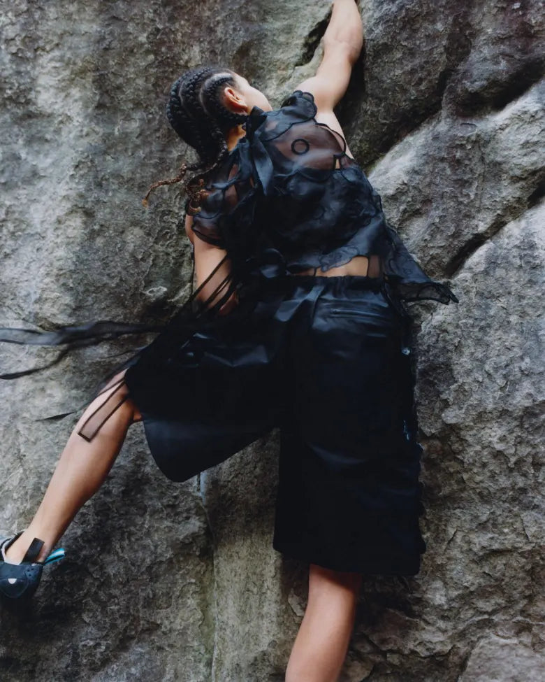 Photoshoot displaying outdoor clothing from Cecilie Bahnsen’s debut collaboration with outdoor experts The North Face