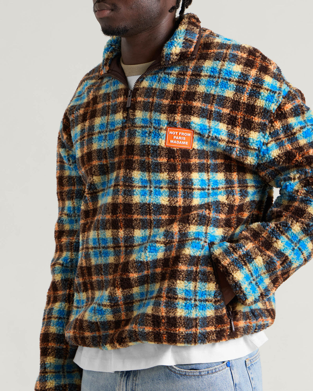 Drôle de Monsieur Checked Sherpa Half Zipped Jacket