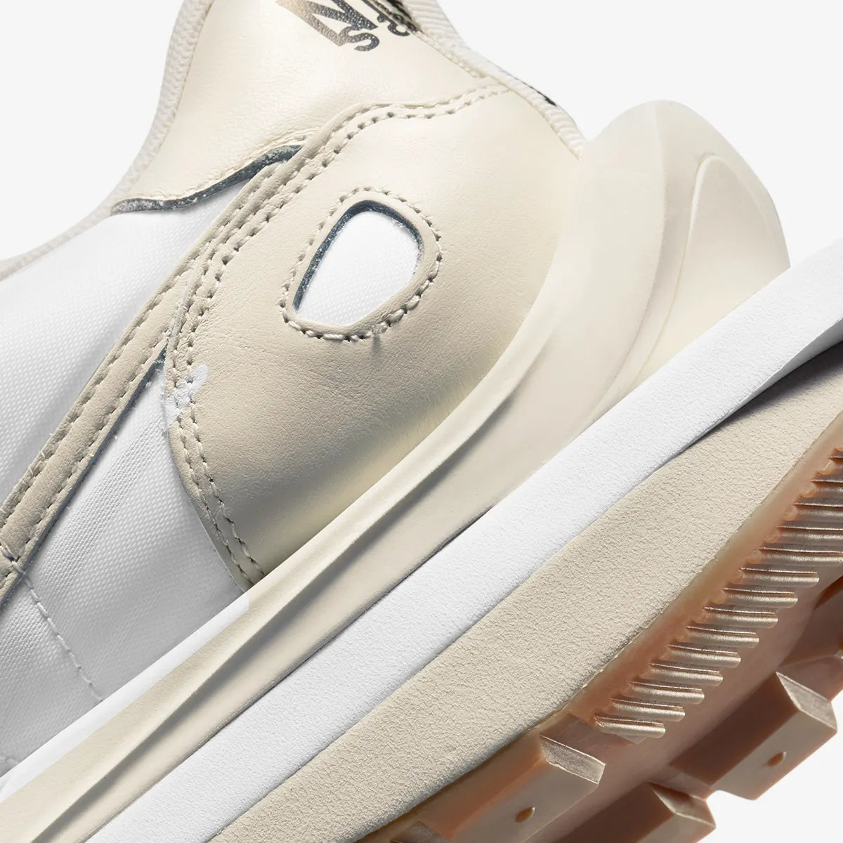 The heel of the Nike x Sacai Vaporwaffle sneakers.