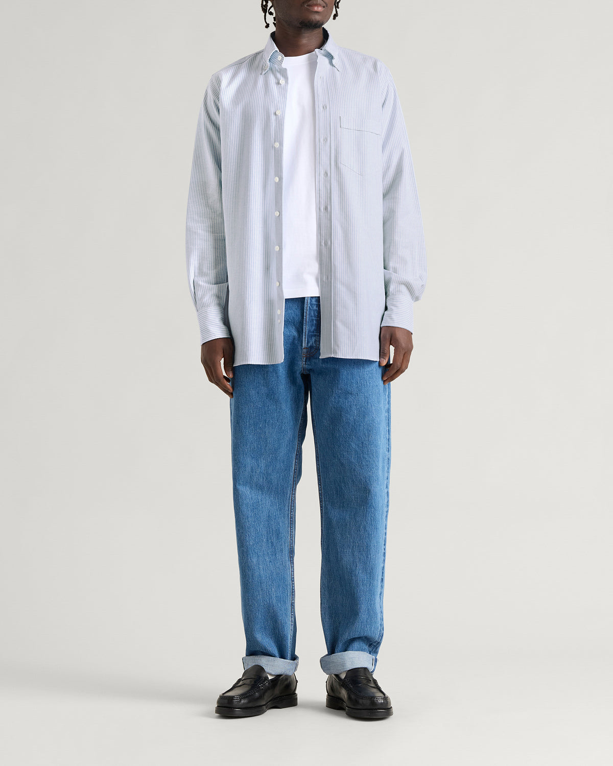 Drake's Ticking Stripe Button Down Oxford Shirt