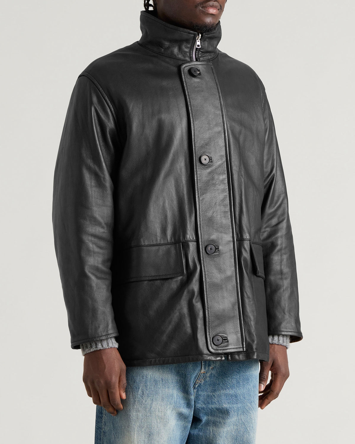 Auralee Reversible Wool Leather Coat